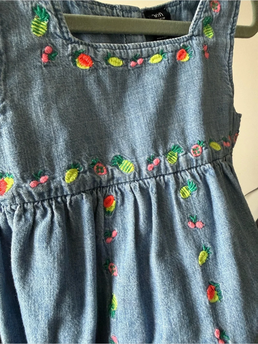 GAP Light Blue Denim Dress with Neon Floral Embroidery